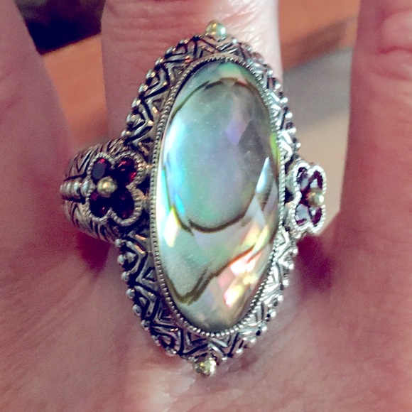 Barbara Bixby Jewelry - Barbara Bixby Abalone Garnet Doublet Flower Ring Sterling Silver 18k Gold